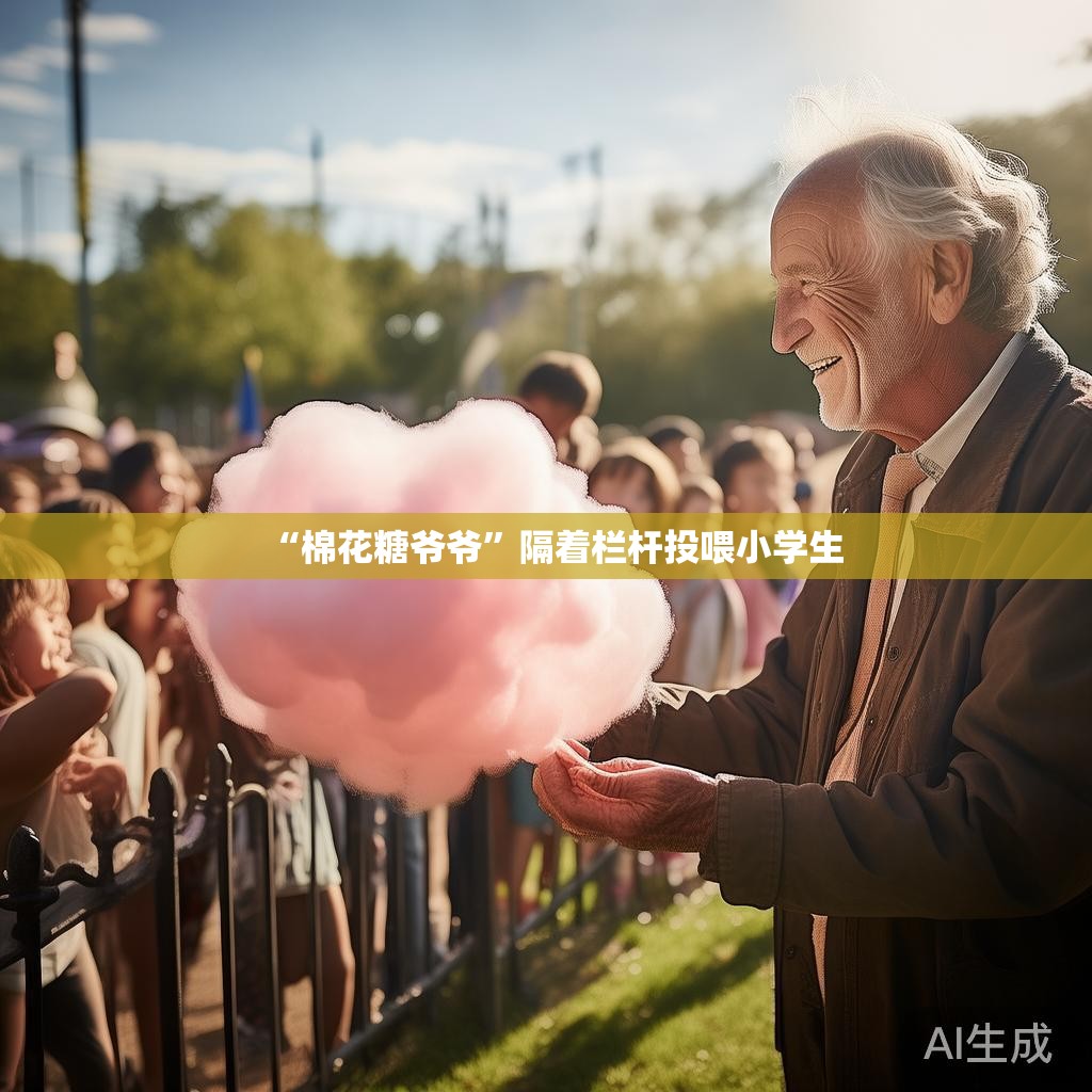 ‘棉花糖爷爷’隔着栏杆投喂小学生