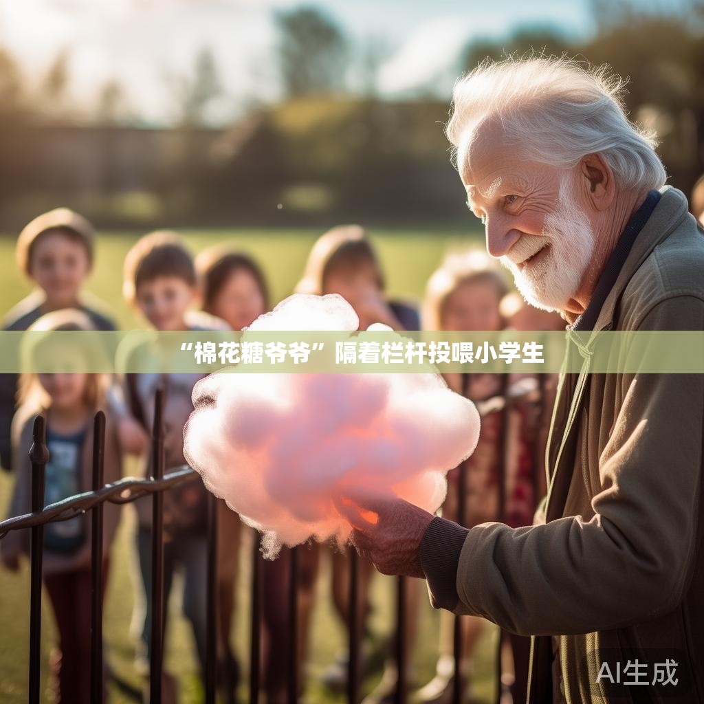 ‘棉花糖爷爷’隔着栏杆投喂小学生